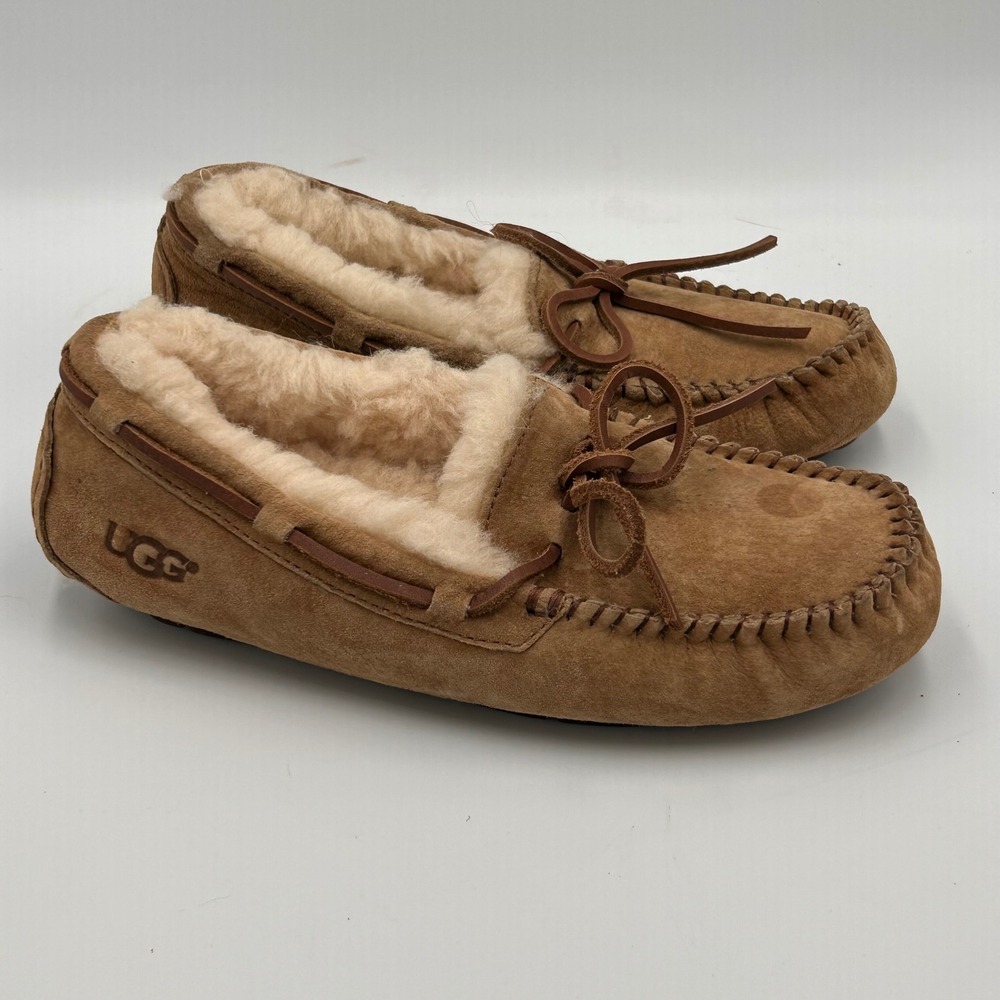 UGG Dakota Suede Moccasin‎ Slippers Womens 5 Lined Chestnut Kids 3.5